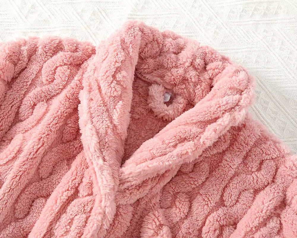 Women Thickened Hooded Coral Fleece Plush Lounge Bathrobe