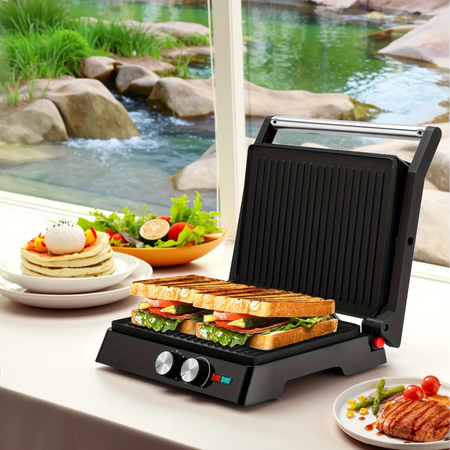 Suslas Electric Panini Press Griddle For Grilled Cheese Sandwich