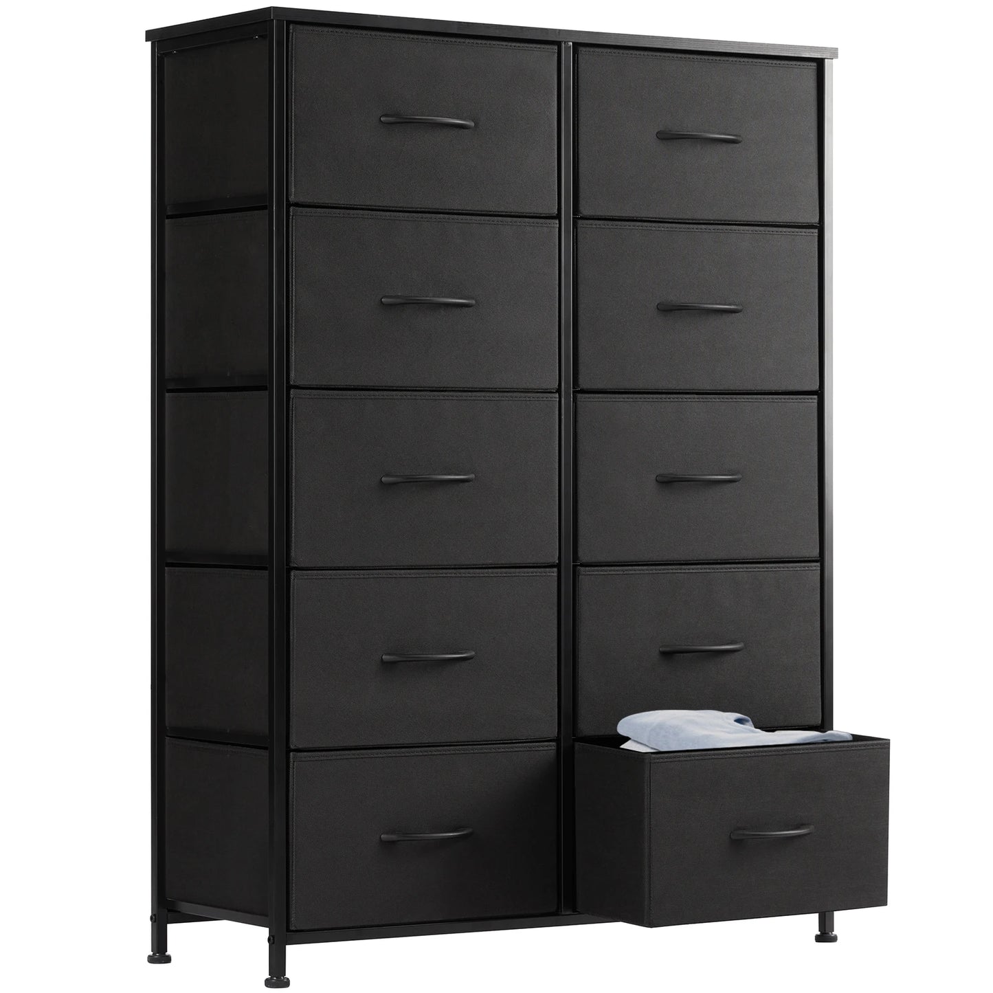 JHK Bedside Table With Fabric Drawers And Steel Frame Wardrobe
