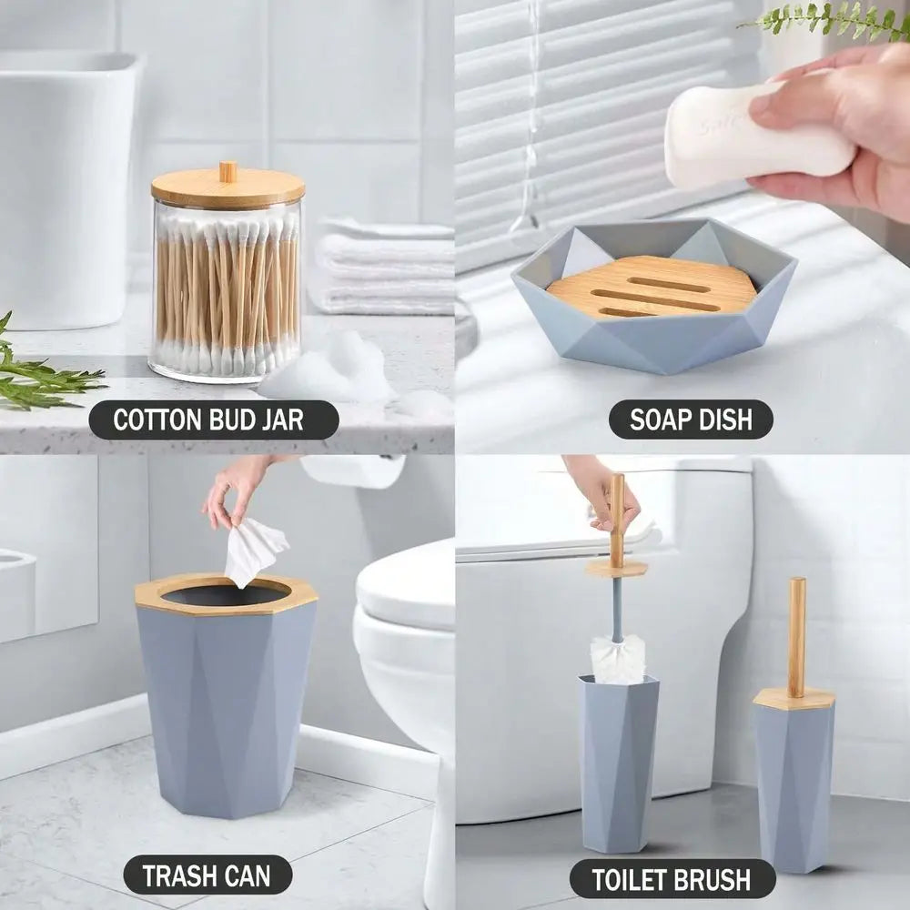 Eco Friendly Plastic Bathroom Accessory Set With Trash Cans Cups