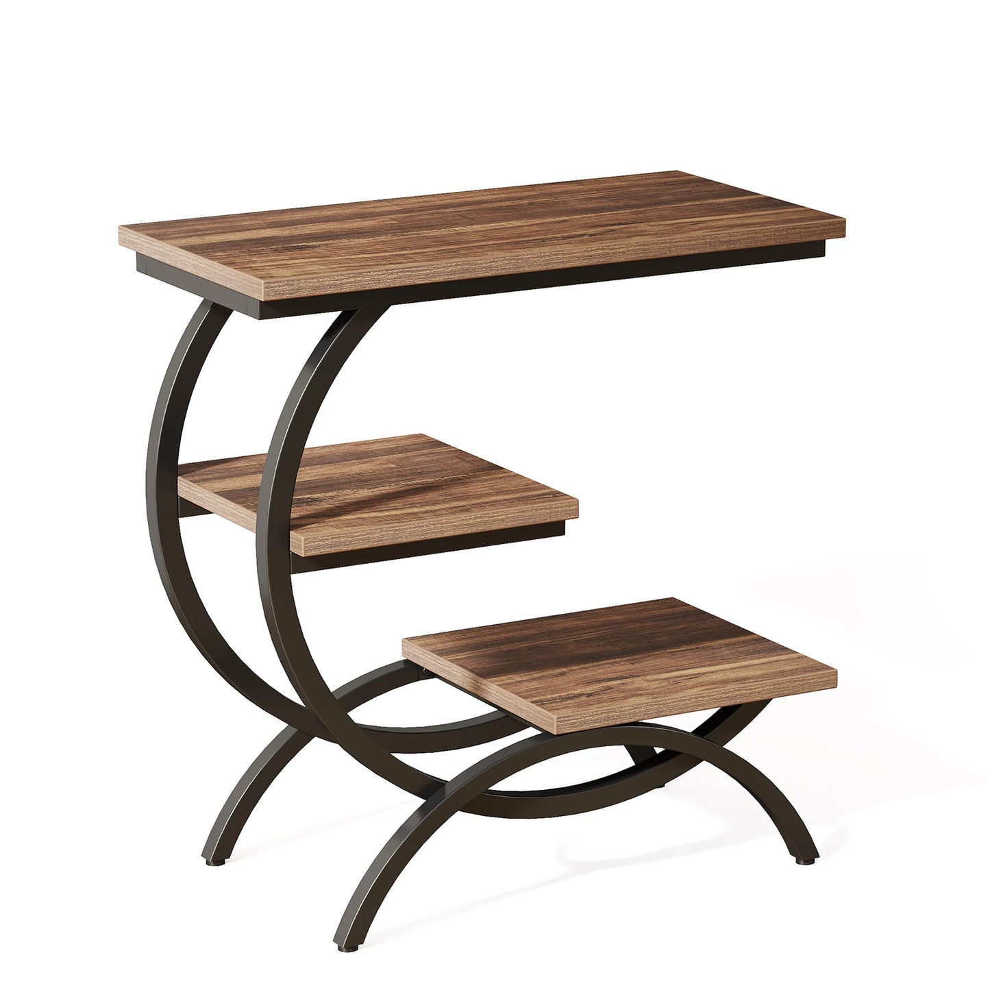 Tribesigns C Shaped End Table With Industrial Style Shelves