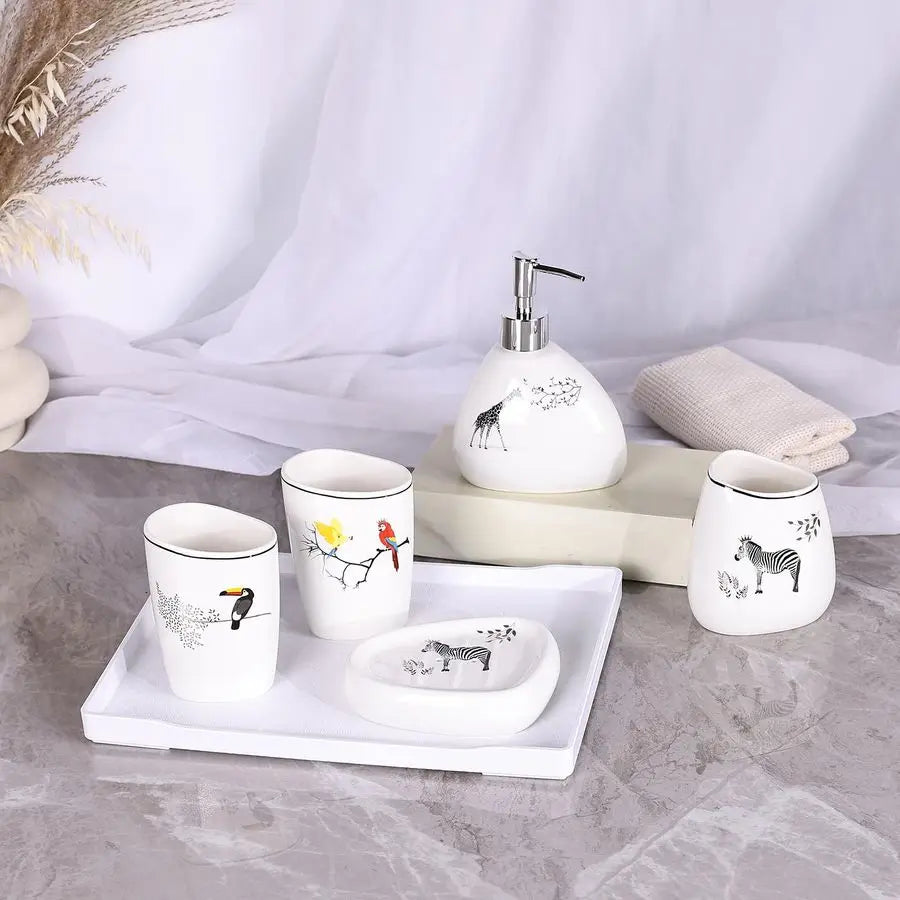 Ceramic 6 Piece Bathroom Accessory Set With Soap Dispenser