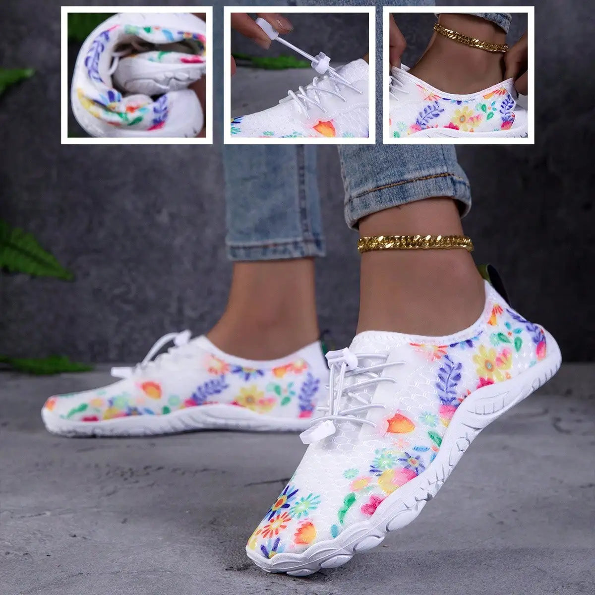 Women Floral Water Shoes Quick Dry Barefoot Beach Swim Shoes Anti-slip Soft Aqua Socks for Pool Yoga Surf Walking Outdoor