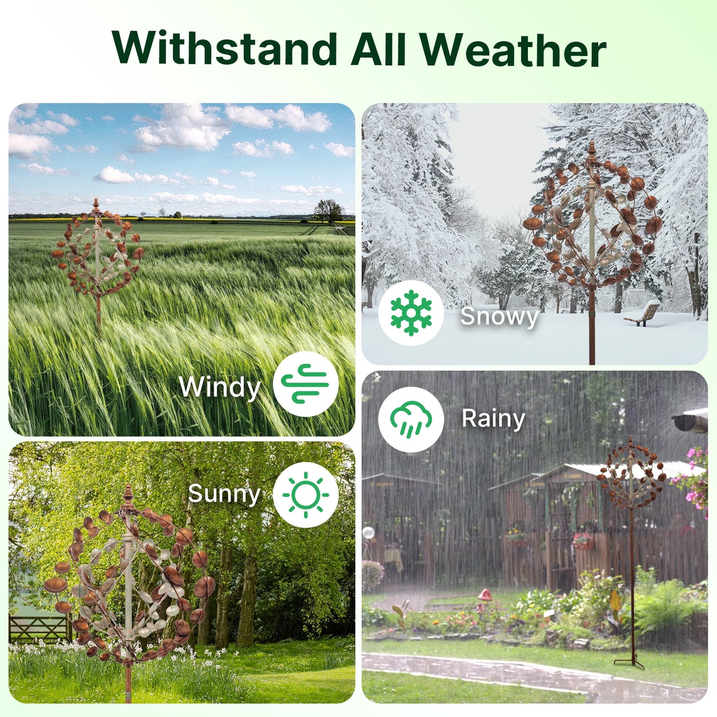 Metal Wind Spinner Garden Sculpture With Welcome Flag 360 Spin