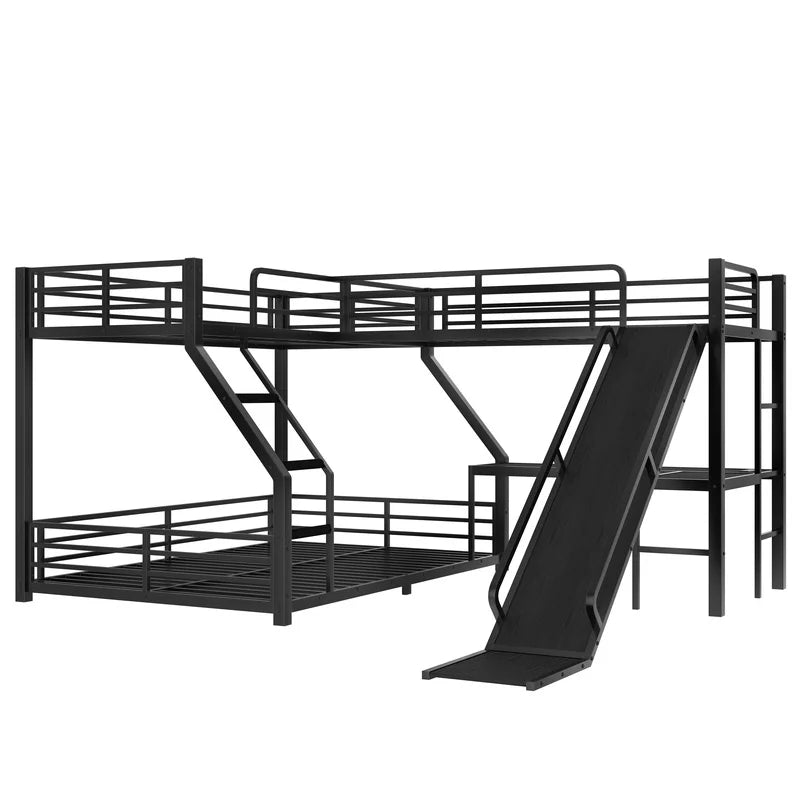 L-Shaped Bunk Bed With Loft, USB Charging, Metal Construction