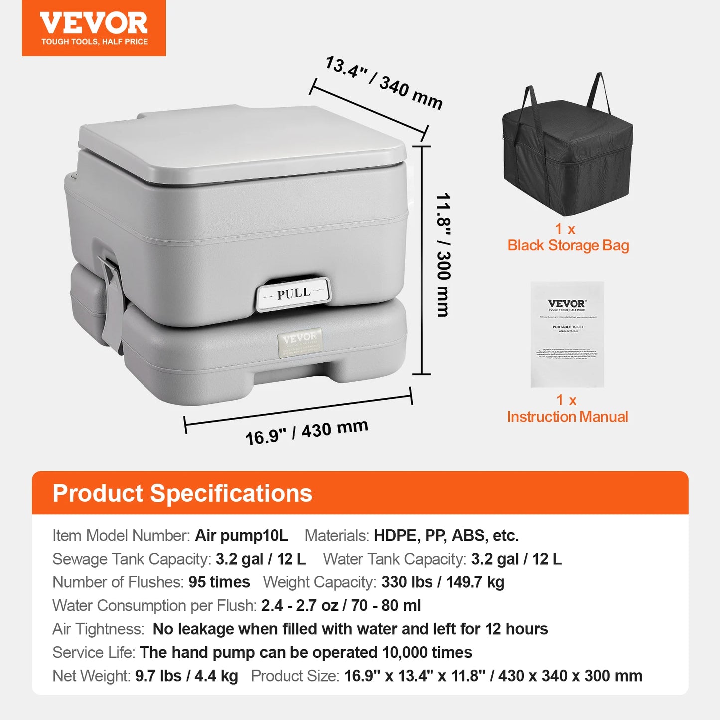 SucceBuy Portable Toilet for Camping Porta Potty Push-Button Pressurized Flush Commode Leak-proof and Odourless Portable Toilet