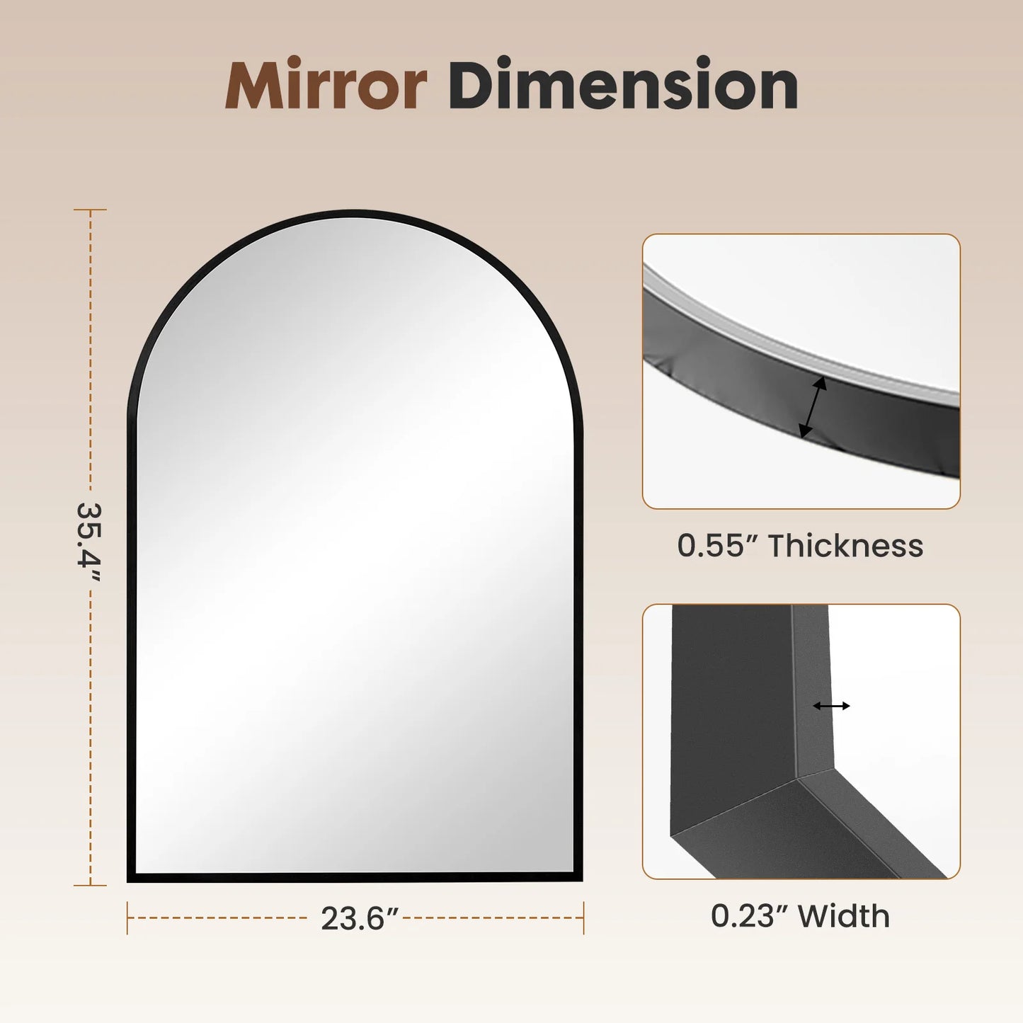 JHK Arched Metal Framed Bathroom Mirror For Wall Modern Decor