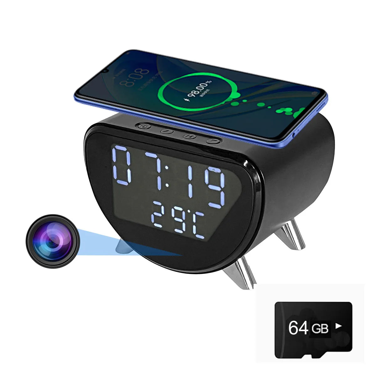 Ouvis 4K WiFi Clock Camera With Wireless Charging Remote Viewing