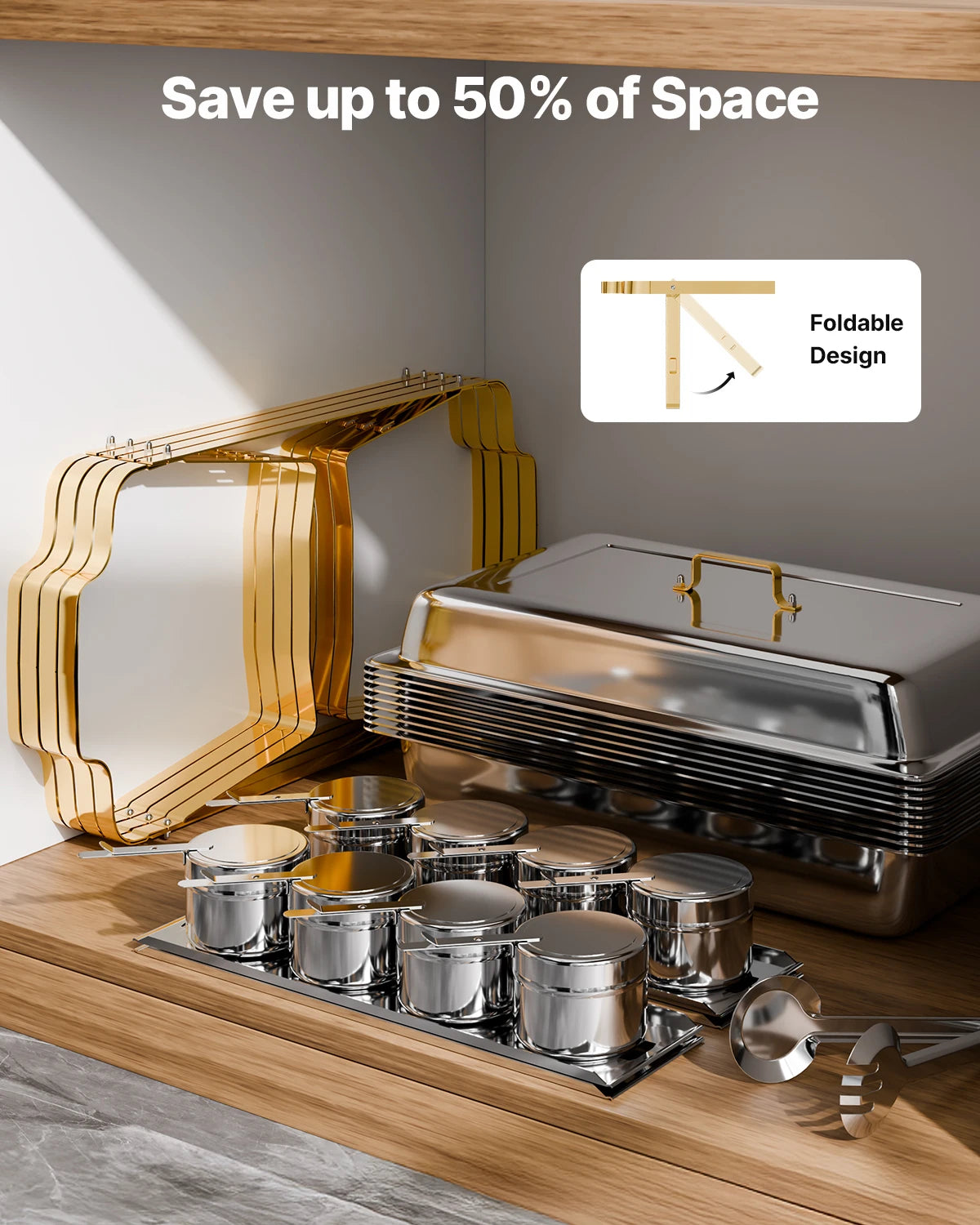 SucceBuy Chafing Dish Buffet Set With 2 Full And 4 Half Pans