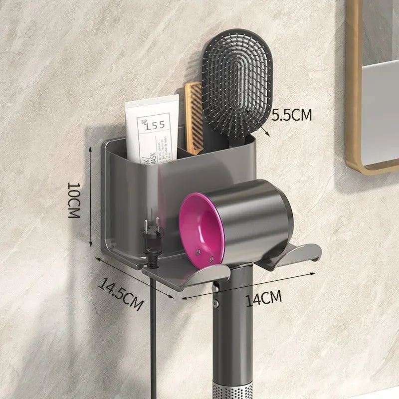 Wall Mounted Hair Dryer Holder And Straightener Organizer Shelves