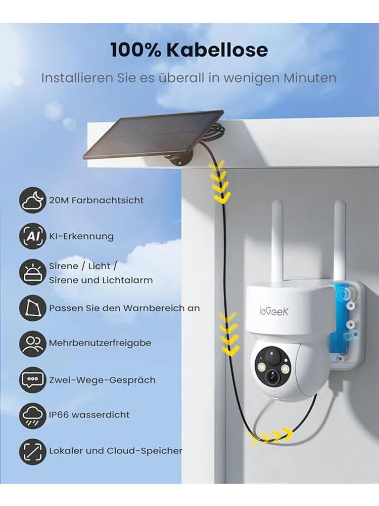 IEGEEK 2K 3MP WiFi Outdoor Security Camera With Solar Panel