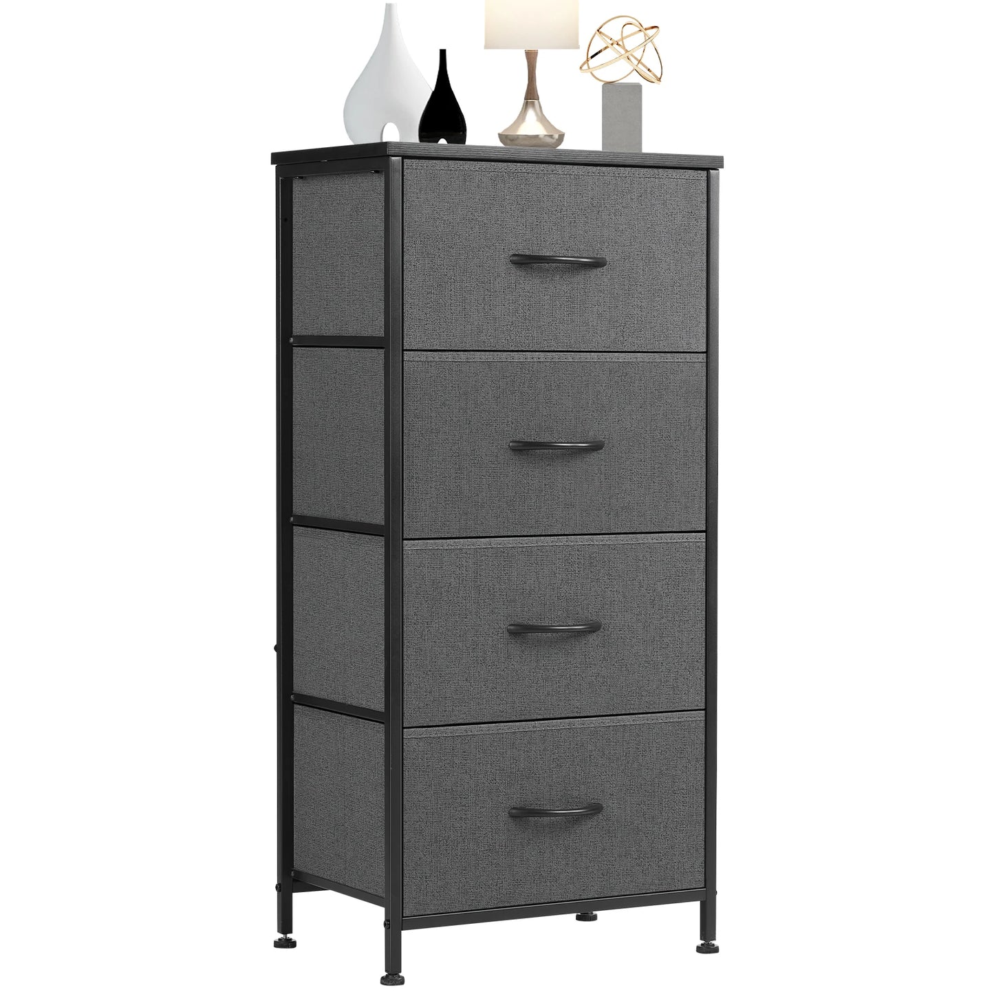 JHK Modern Bedroom Dresser With Four Fabric Drawers Nightstand
