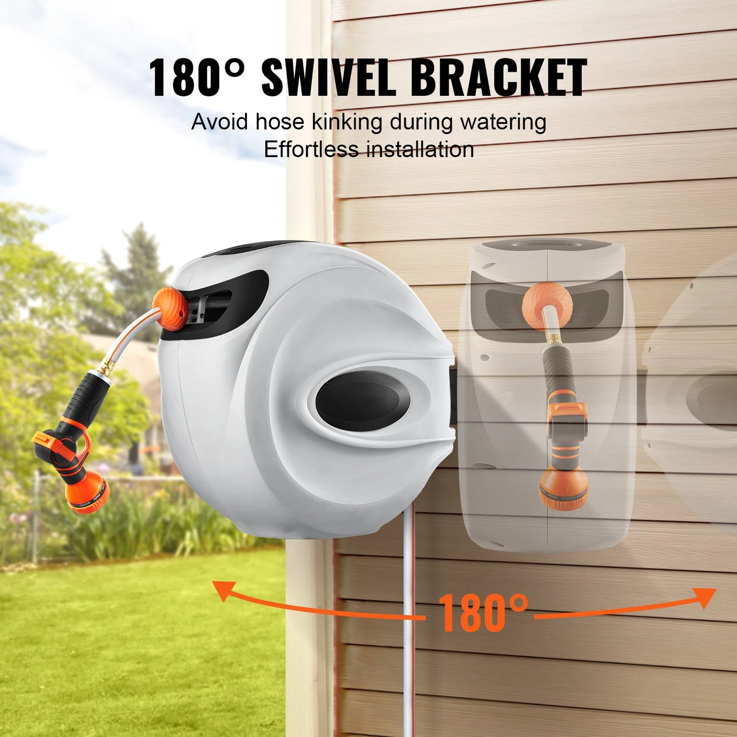 SucceBuy Retractable Hose Reel With 180 Degree Swivel Wall Mount
