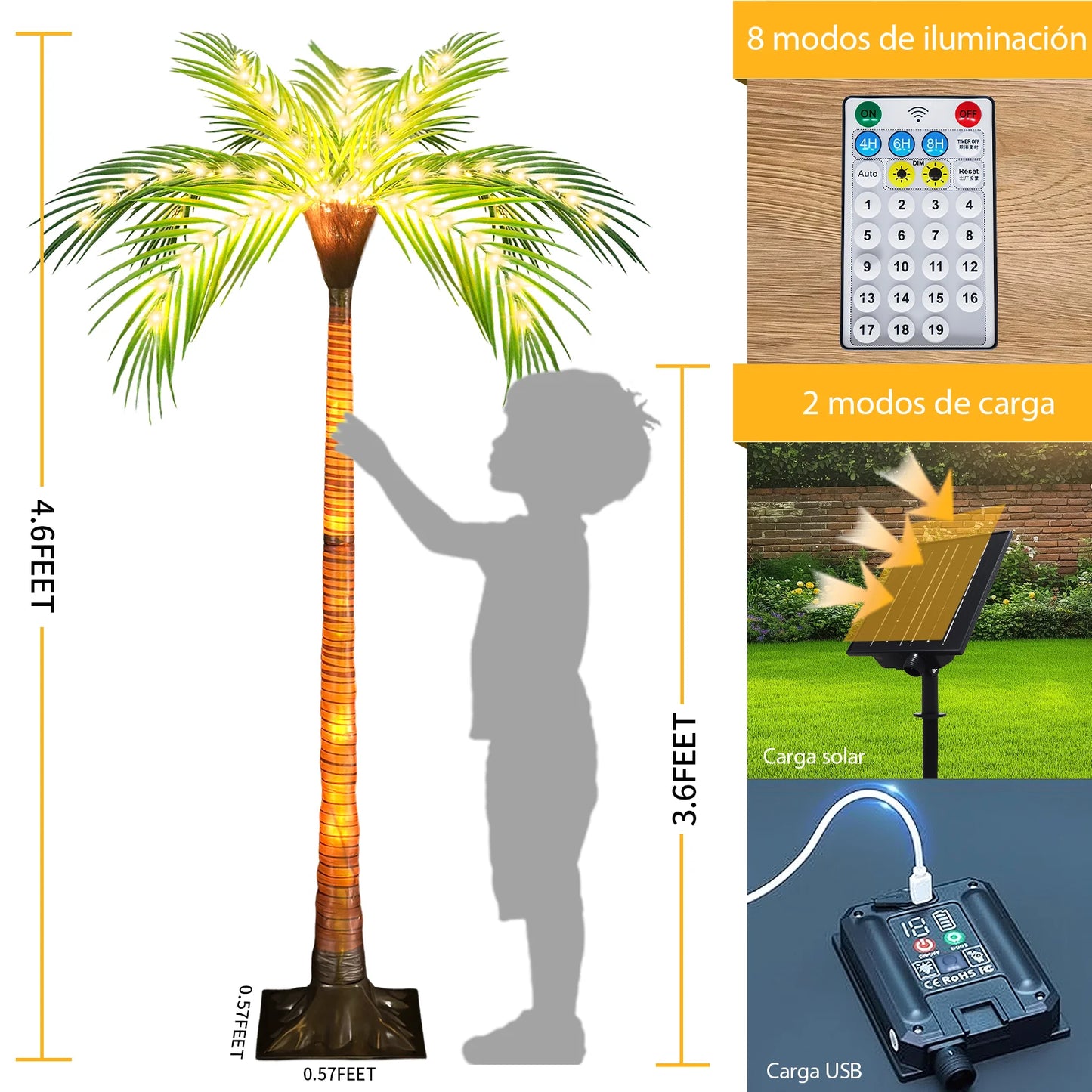 Solar Powered Artificial Palm Tree LED Lights for Garden Patio Decoration