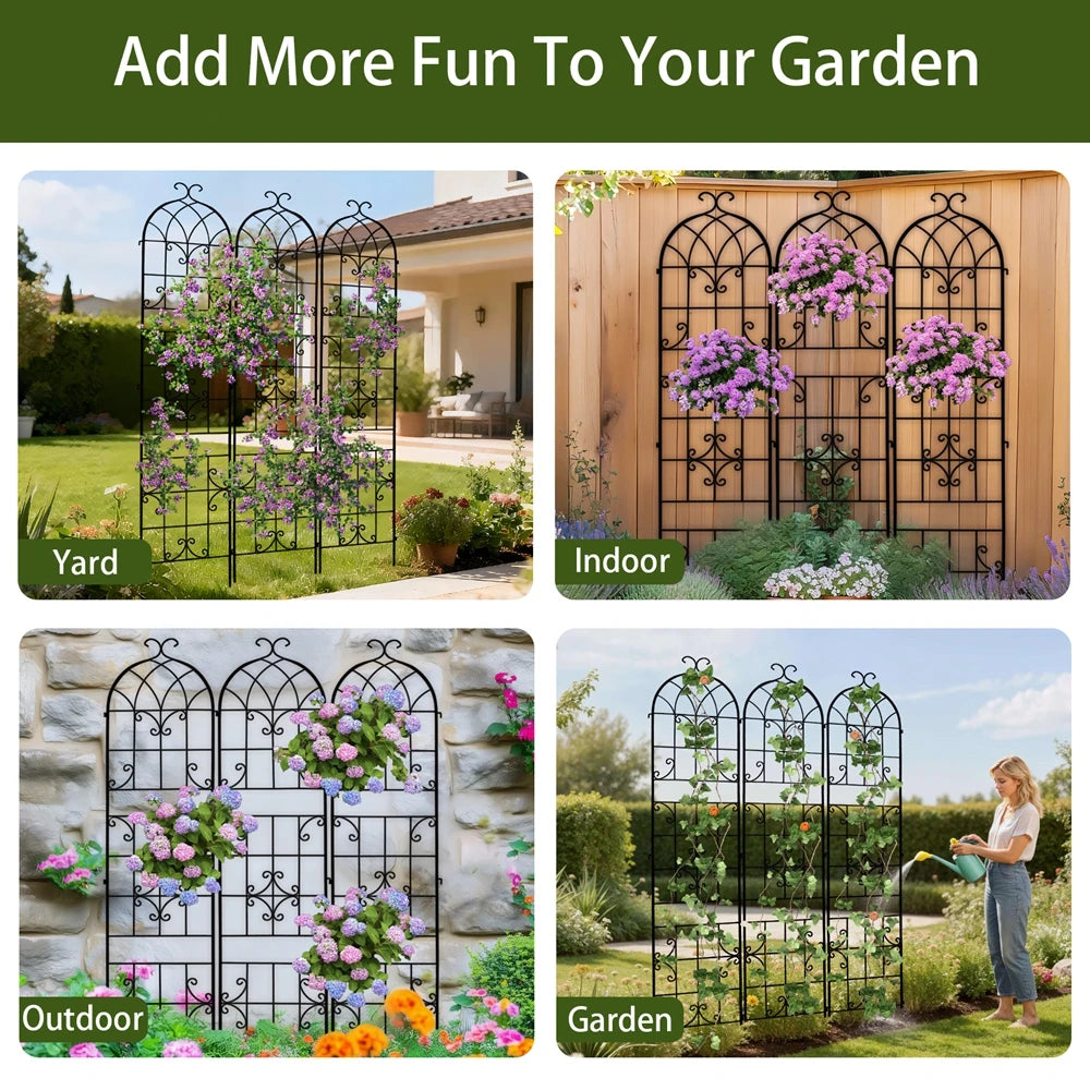 3 Packs Tall Metal Garden Trellis for Climbing Plants Vegetables Vines Rustproof Outdoor Plant Support Fences