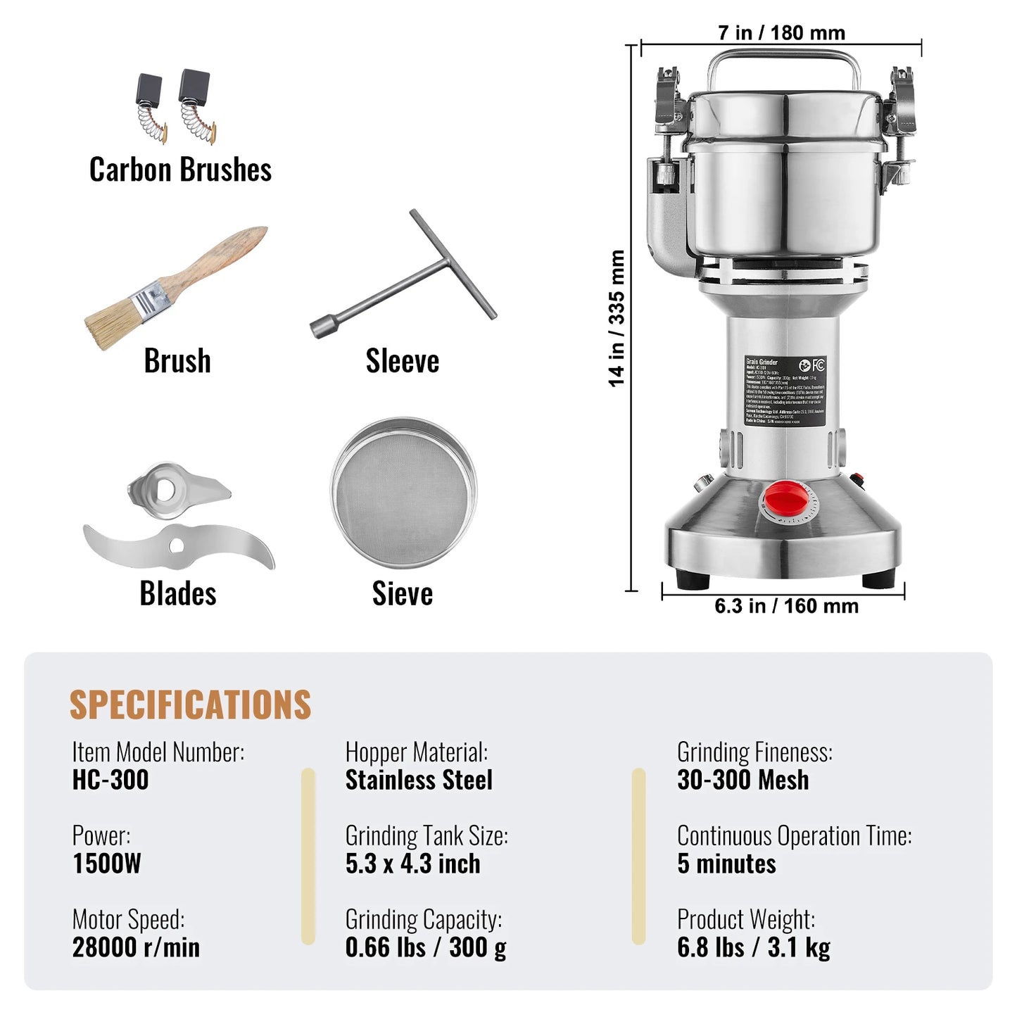 SucceBuy Electric Grain Mill Grinder 150-2500g For Dry Herbs Spices