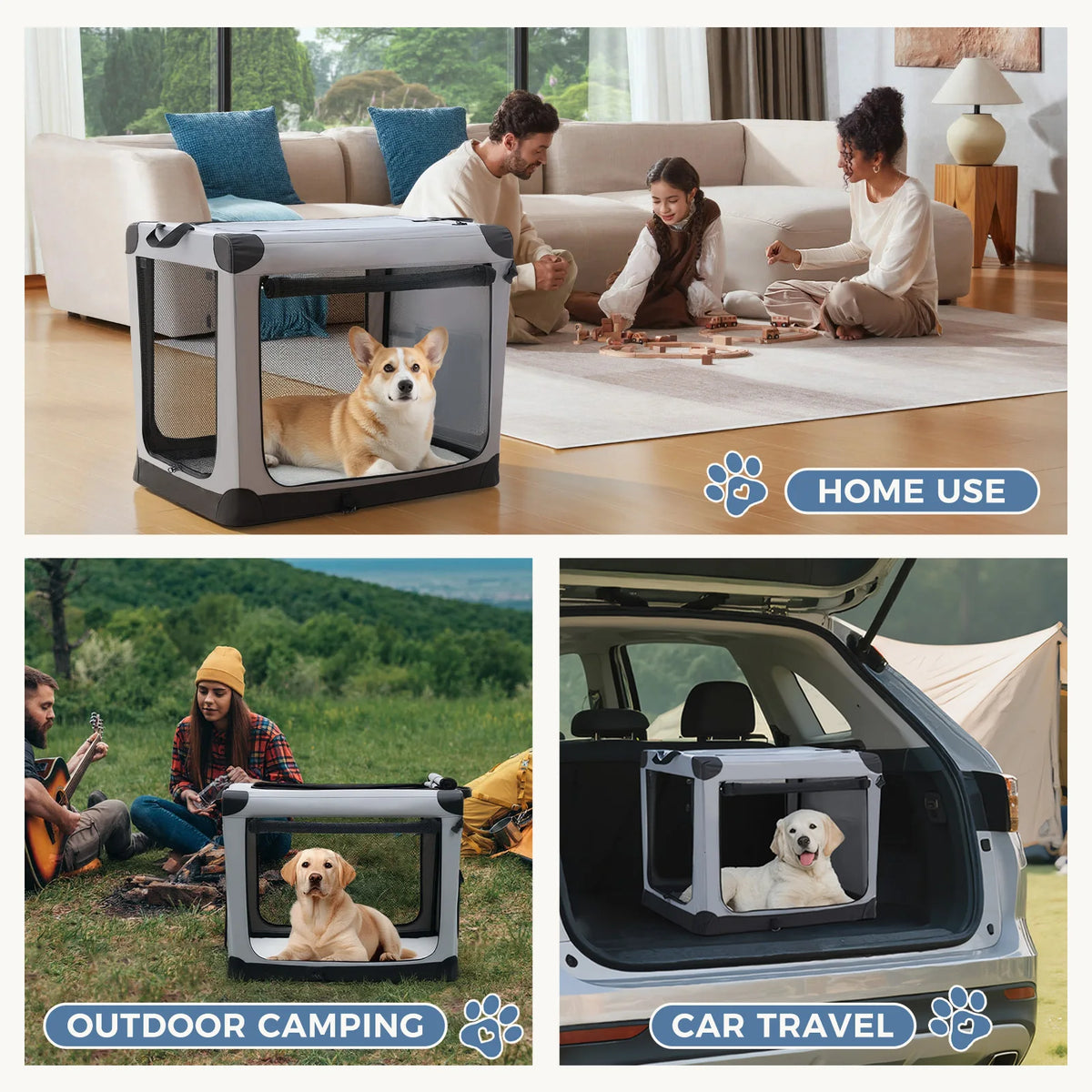 JHK Foldable Dog Crate Portable Pet Kennel With Three Doors