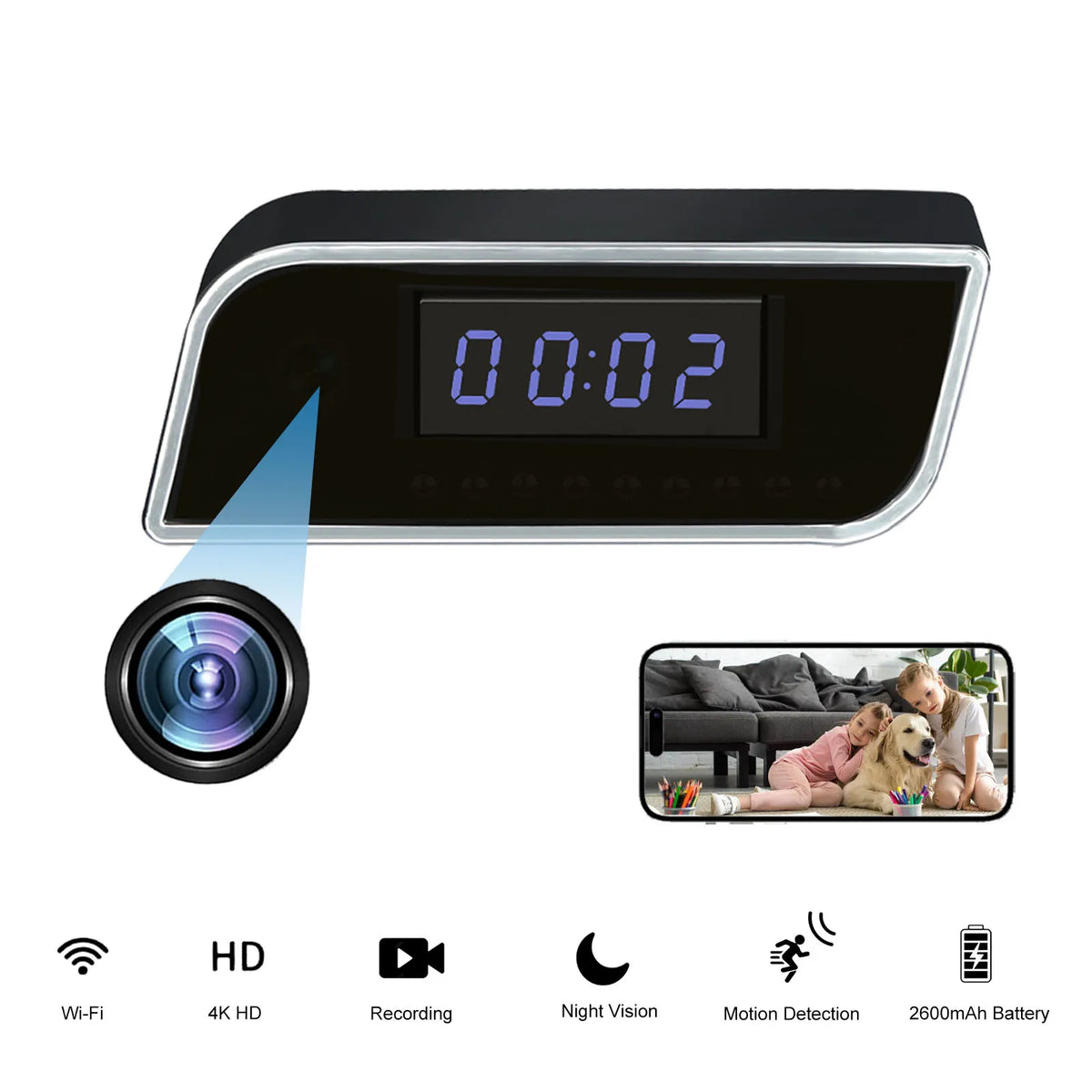 Ouvis 4K Smart Clock Camera With Motion Detection Night Vision