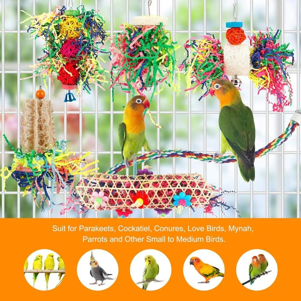 Bird Chew Toys For Parrots Foraging Paper Balls Cage Hanging
