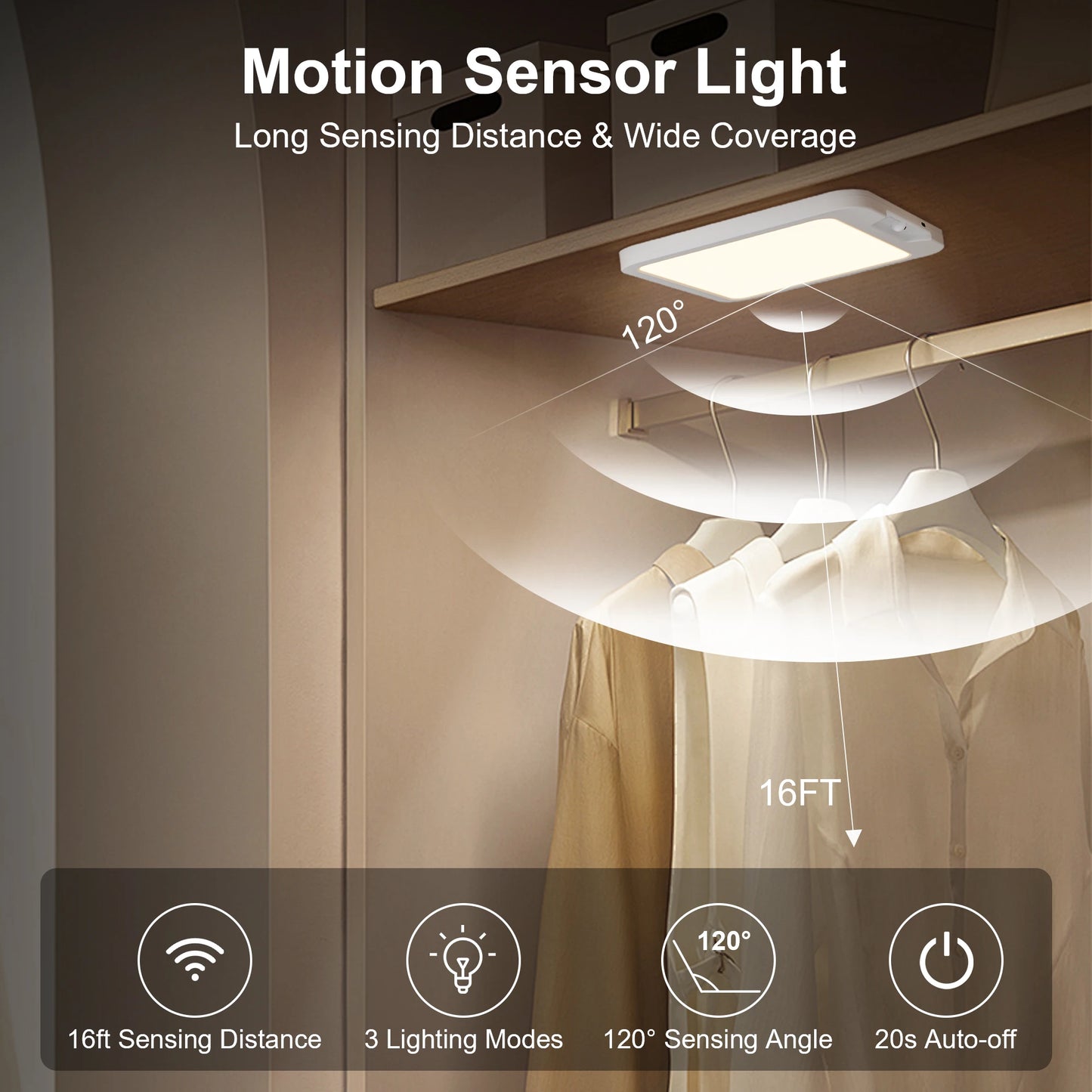 Aiopp Modern Motion Sensor LED Ceiling Light Cordless Magnetic Mount