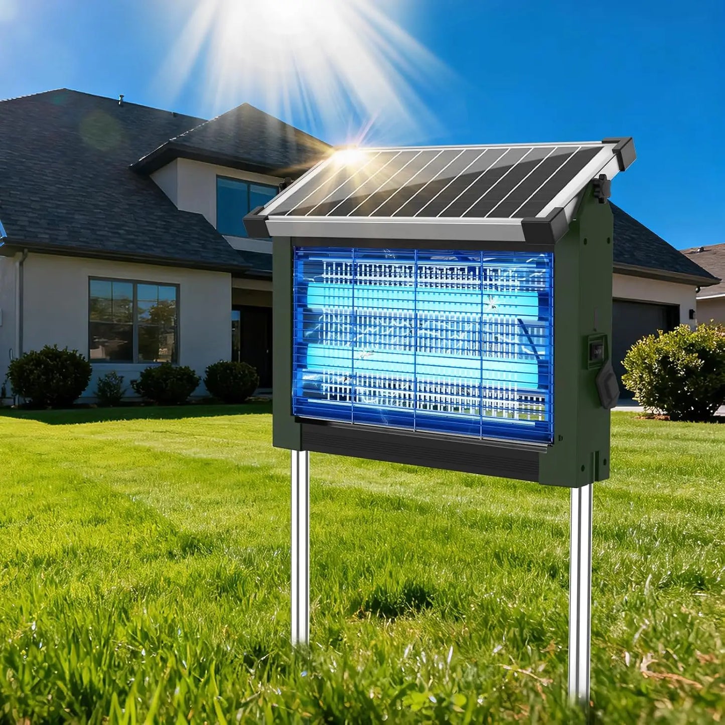 Outdoor Solar Bug Zapper 4500V With Panel Sensor Waterproof
