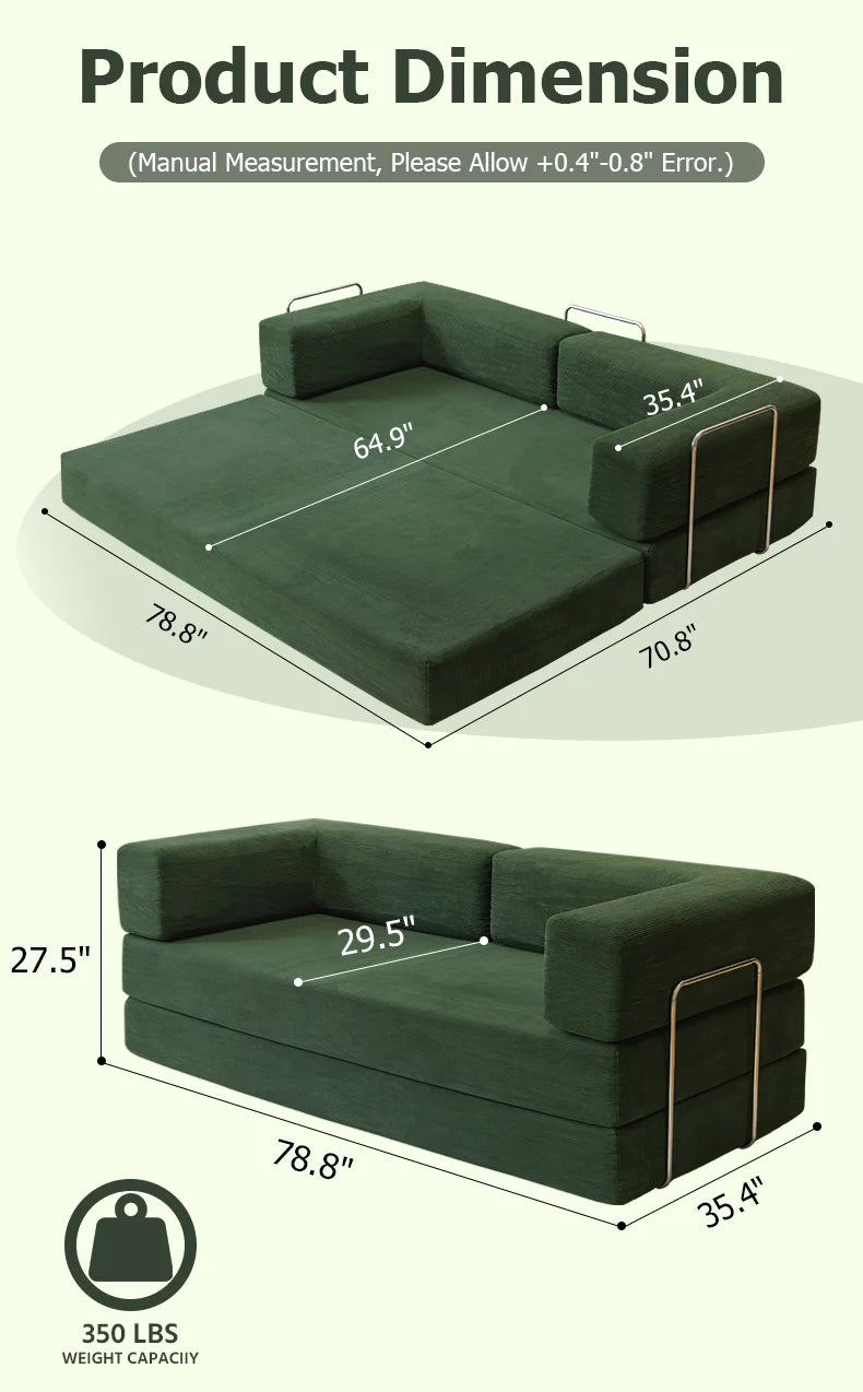 Yqzyphyna Boneless Futon Sofa Bed Convertible Couch Sleeper