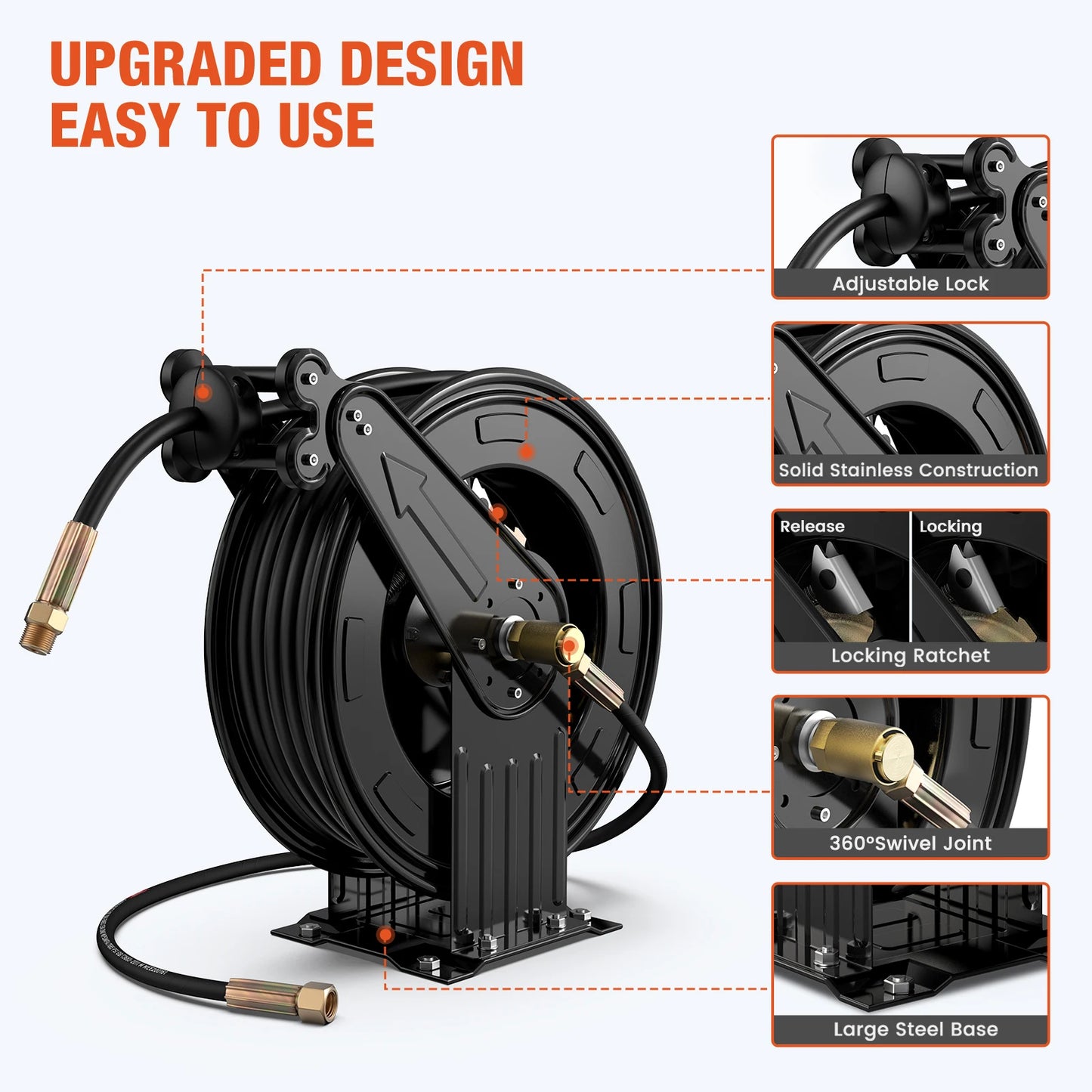 Retractable Pressure Washer Hose Reel 4000 PSI Steel Arm