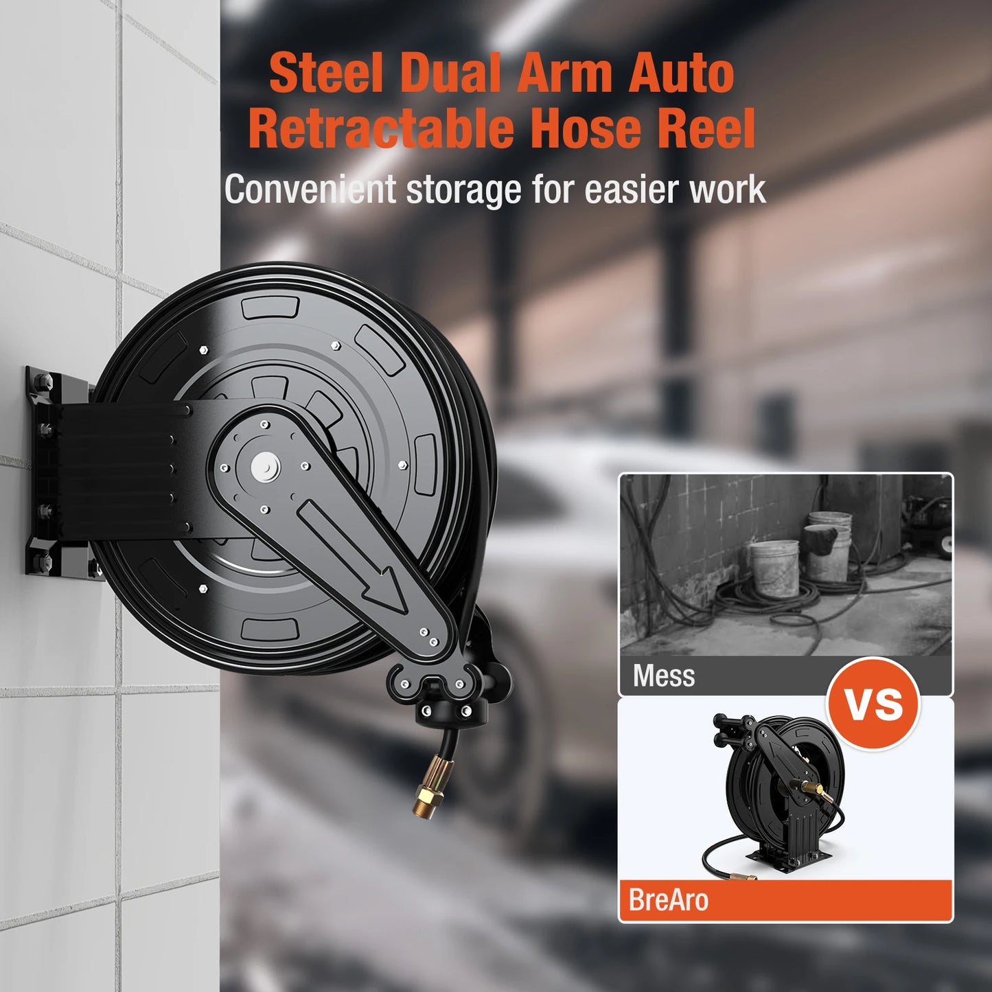 Retractable Pressure Washer Hose Reel 4000 PSI Steel Arm