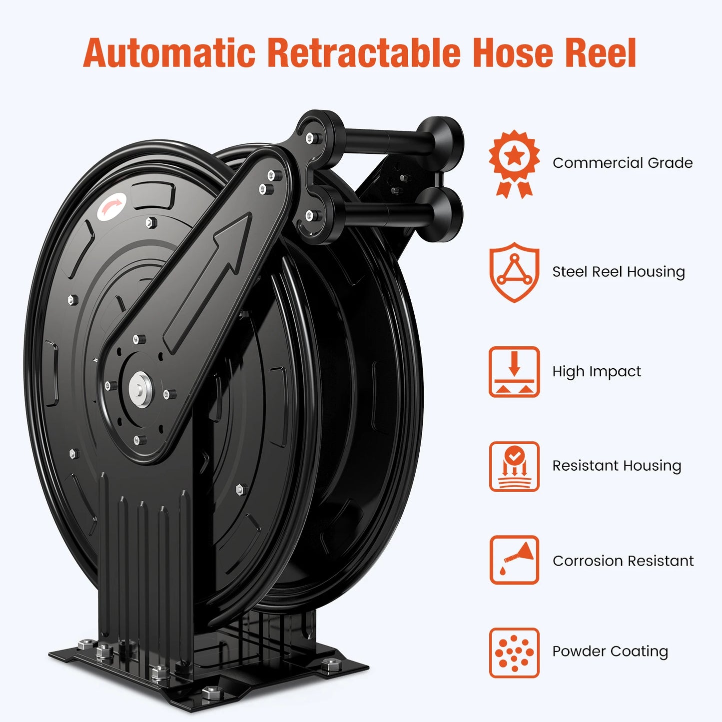 Retractable Pressure Washer Hose Reel 4000 PSI Steel Arm