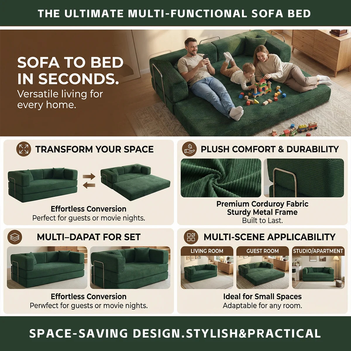 Yqzyphyna Boneless Futon Sofa Bed Convertible Couch Sleeper