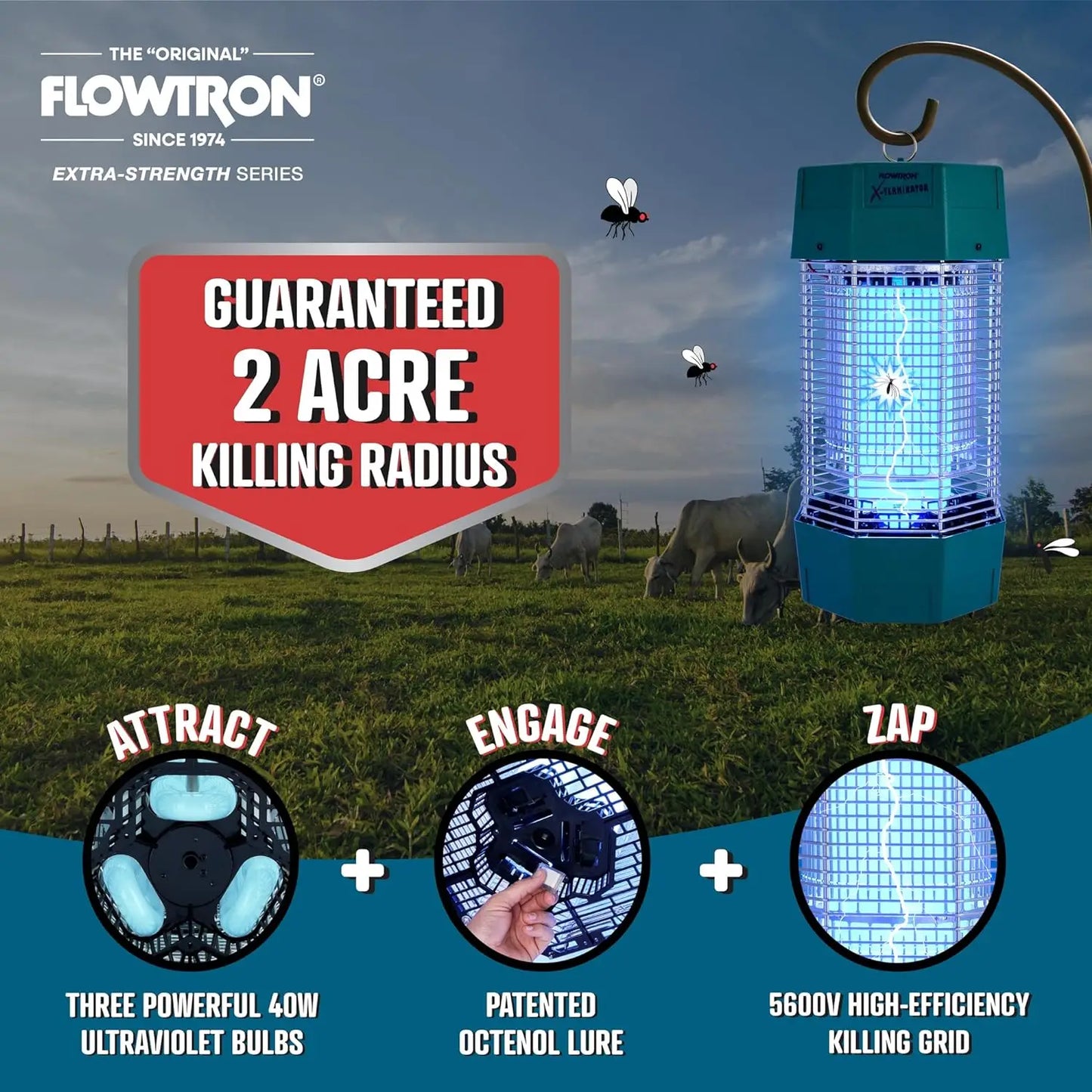 Flowtron Electric Bug Zapper Outdoor 120W UV Light Dual Lure Method