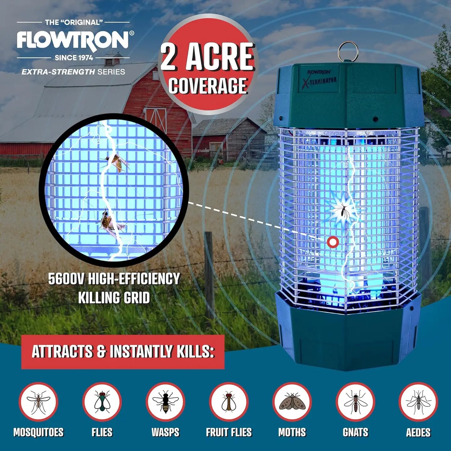 Flowtron Electric Bug Zapper Outdoor 120W UV Light Dual Lure Method