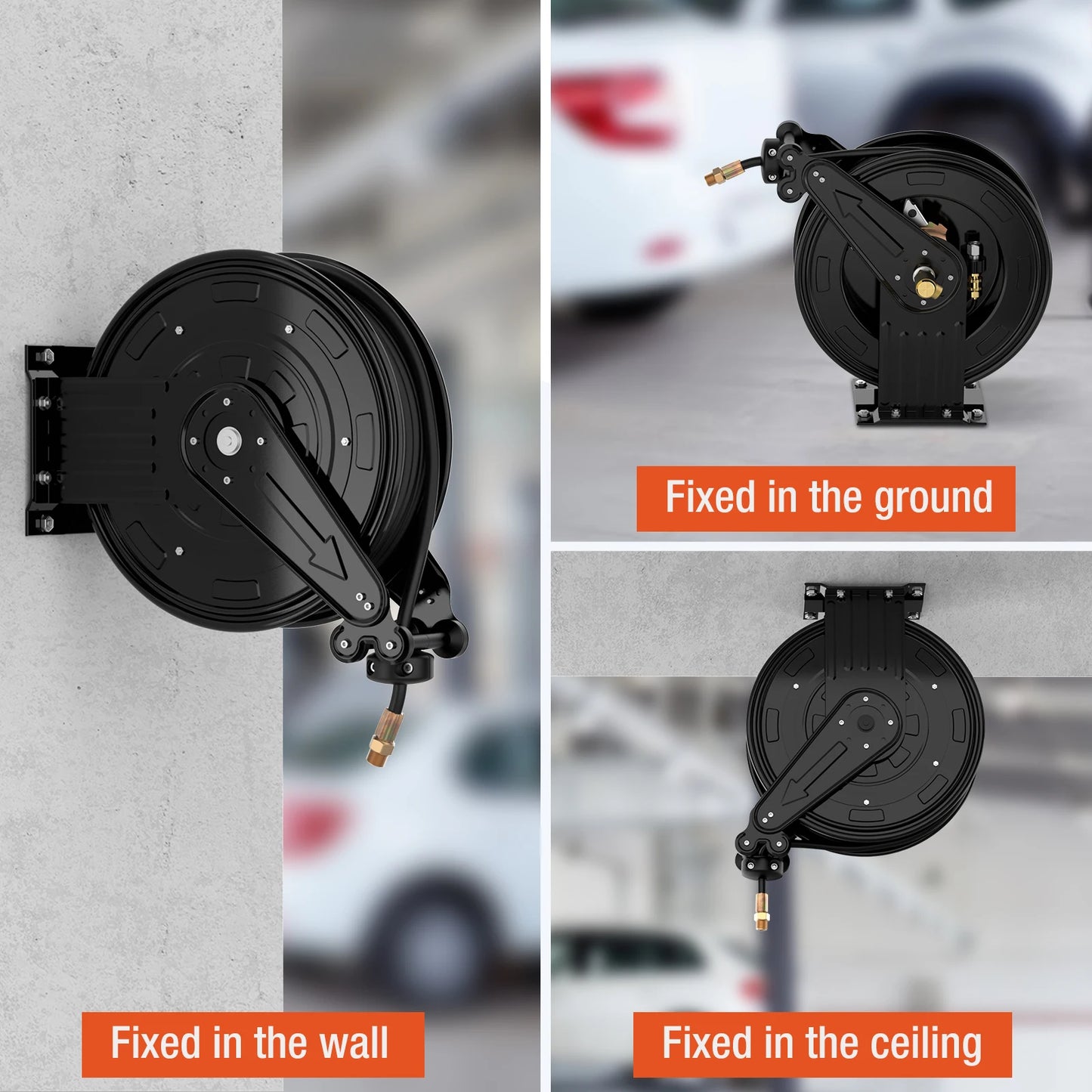 Retractable Pressure Washer Hose Reel 4000 PSI Steel Arm