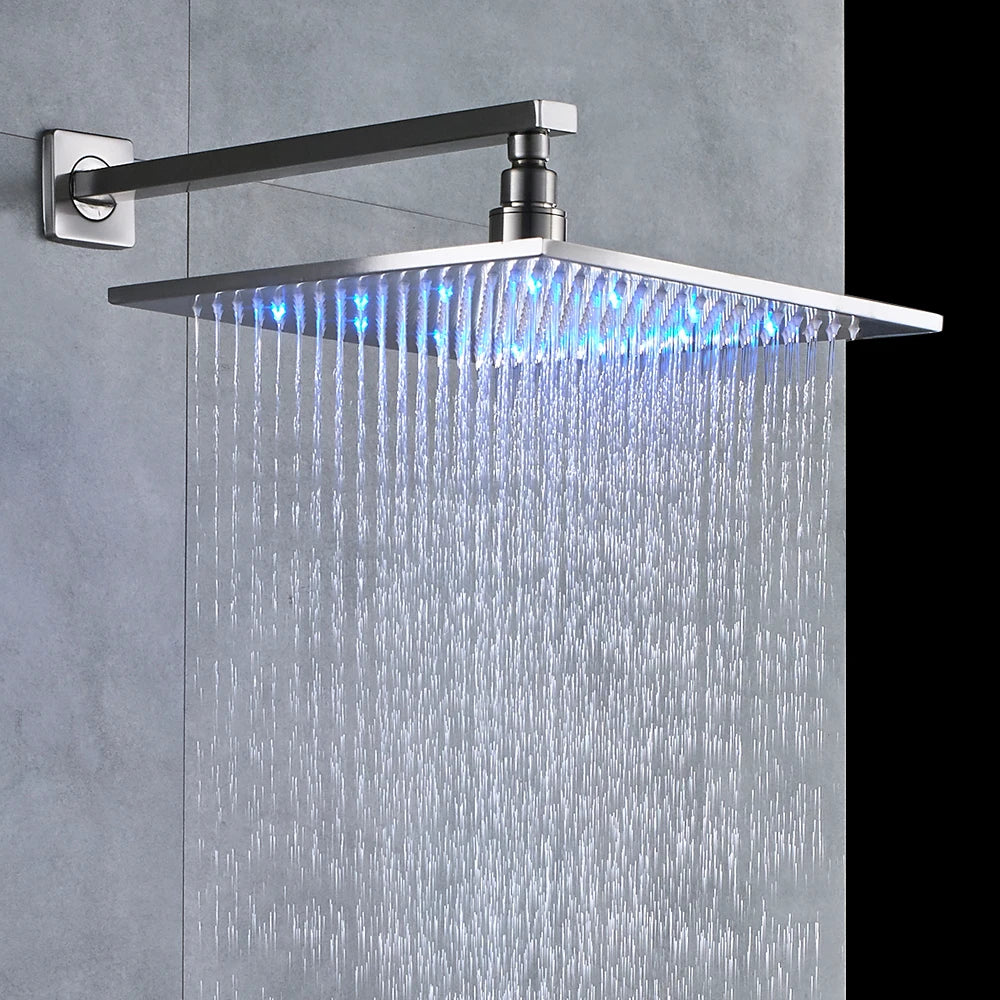 Shinesia LED Rainfall Shower Head Stainless Steel Square Changing Lights