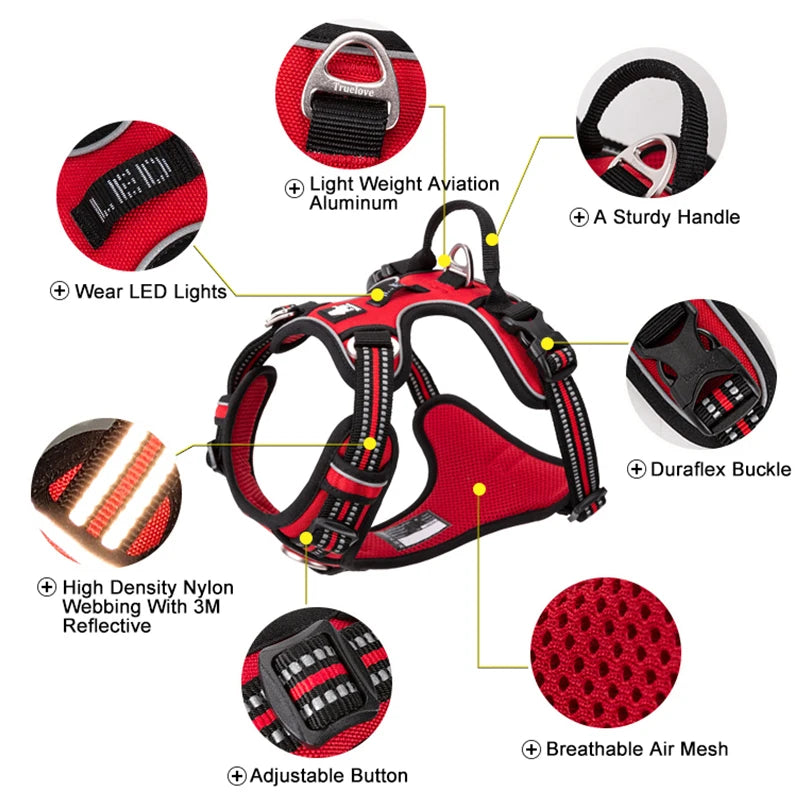 TRUELOVE Reflective Nylon Dog Harness No Pull Adjustable for Outdoor