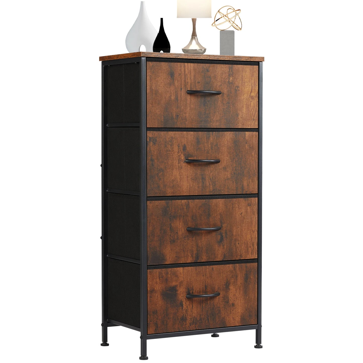 JHK Modern Bedroom Dresser With Four Fabric Drawers Nightstand