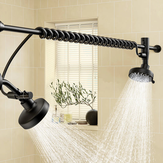 Tandem Dual Shower Head For Couples With Adjustable Slider
