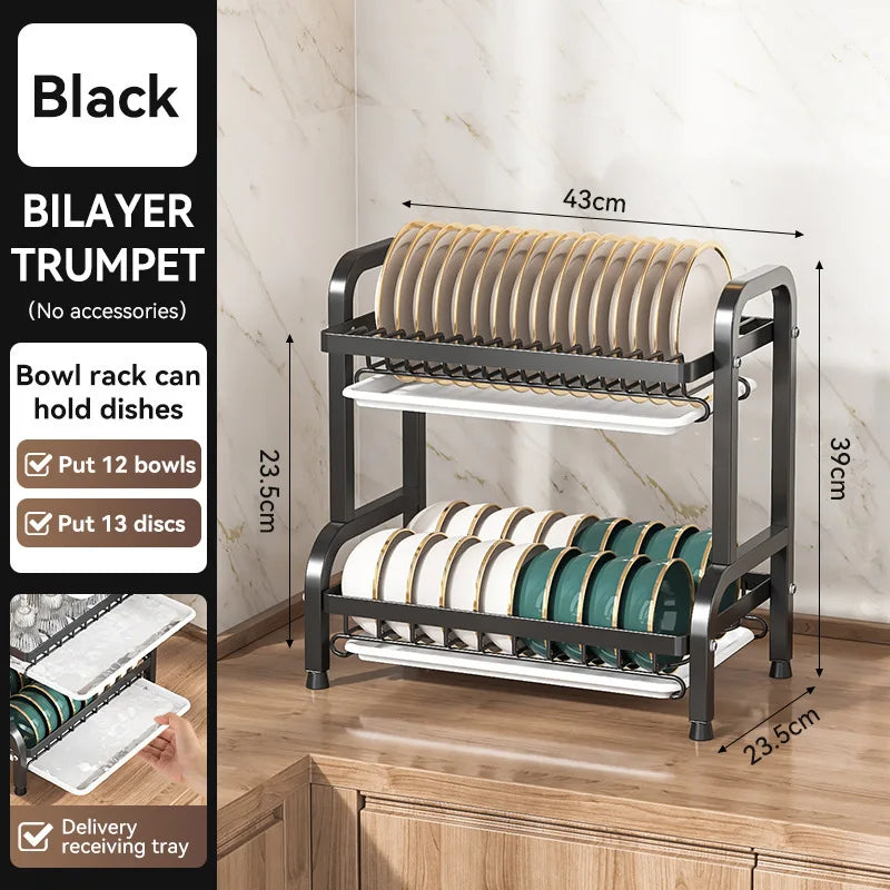 2/3-Tier Stainless Steel Dish Rack with Utensil Holder - Compact, Rustproof Kitchen Countertop Organizer & Drying Drainer