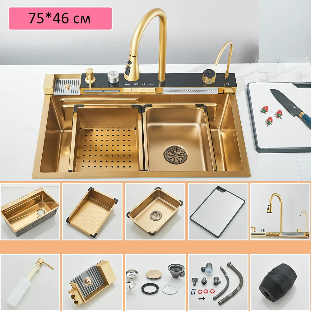 Quyanre 304 Stainless Steel Kitchen Sink Faucet Set With Dispenser