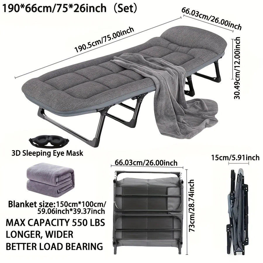 Heavy-Duty Adjustable Portable Folding Bed With Pillow 550 Lb Capacity