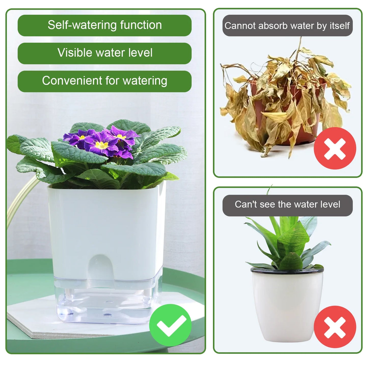 Self Watering Pot Dual Deck Magnetic Plastic Flower Pot