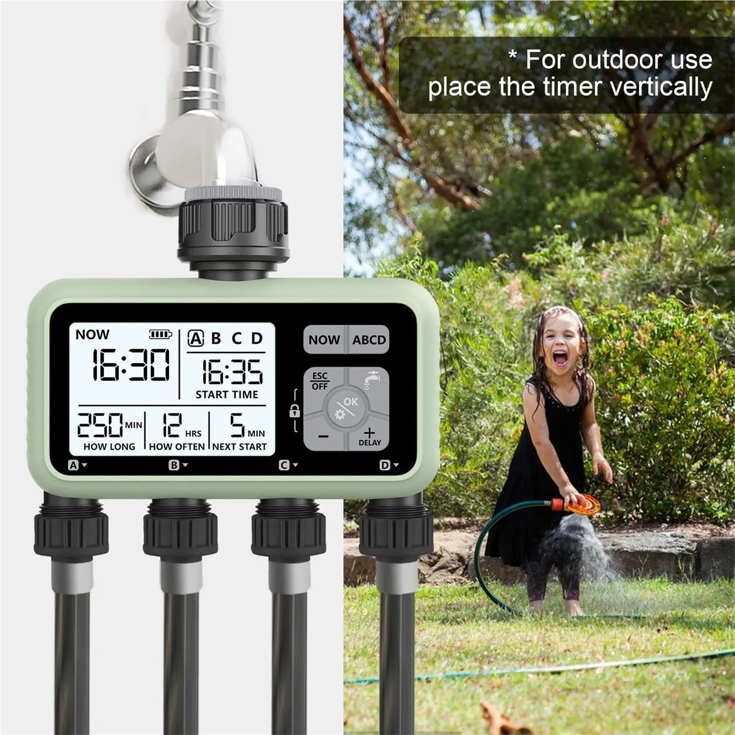 4 Zone Programmable Garden Watering Timer With Rain Delay