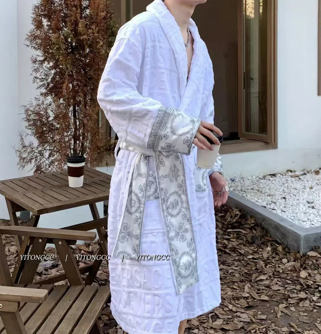 Cotton Luxury Bathrobe Unisex Sleepwear Hotel Style Lounge Robe