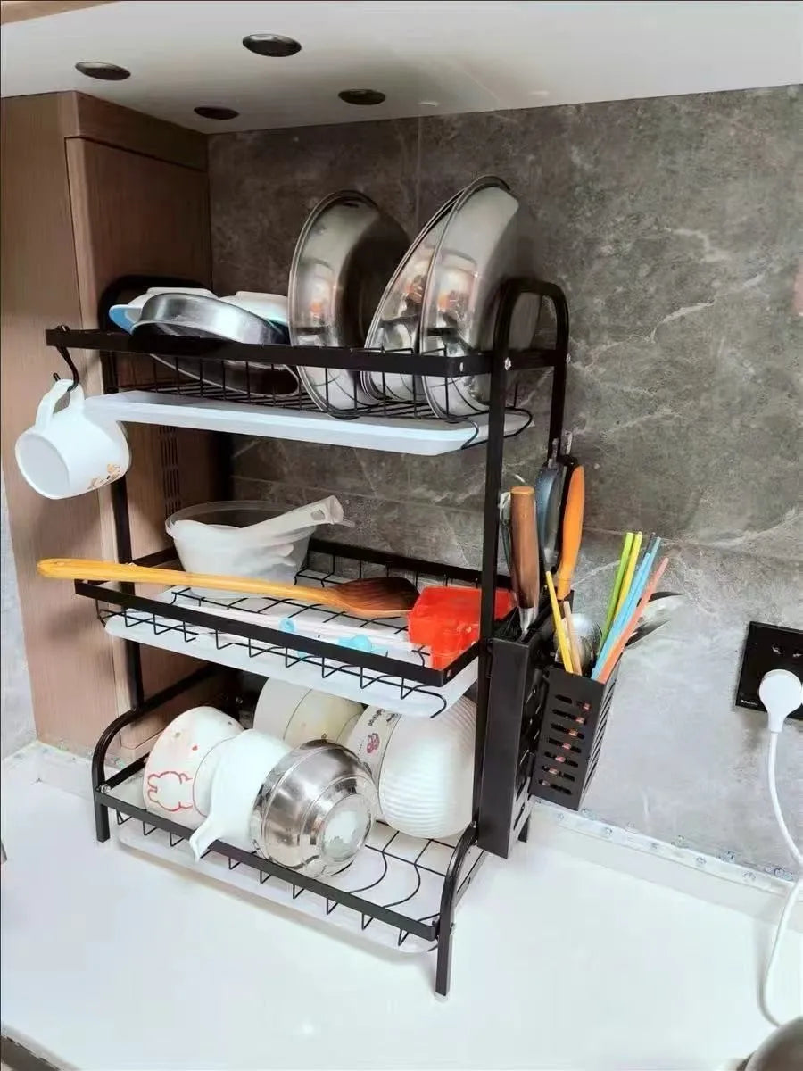 2/3-Tier Stainless Steel Dish Rack with Utensil Holder - Compact, Rustproof Kitchen Countertop Organizer & Drying Drainer