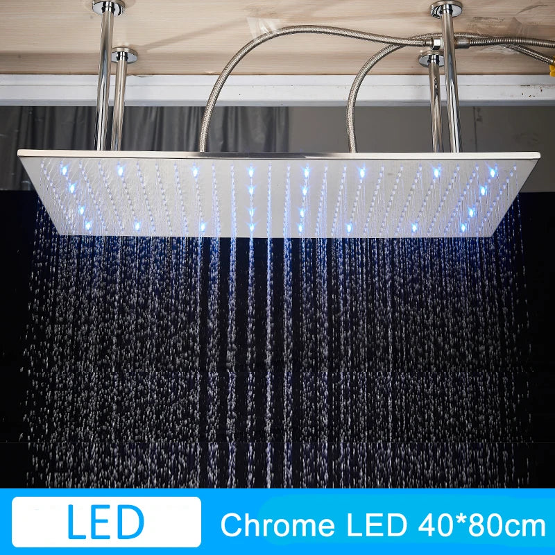Shinesia LED Rainfall Shower Head Stainless Steel Square Changing Lights