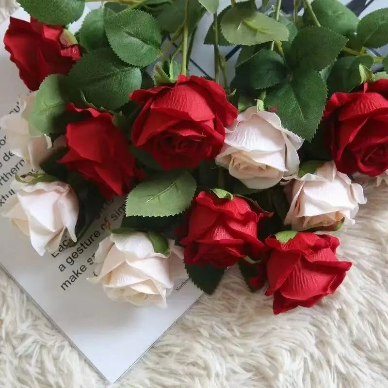 Artificial Rose Flower Branches Realistic Fake Roses For Wedding Decor