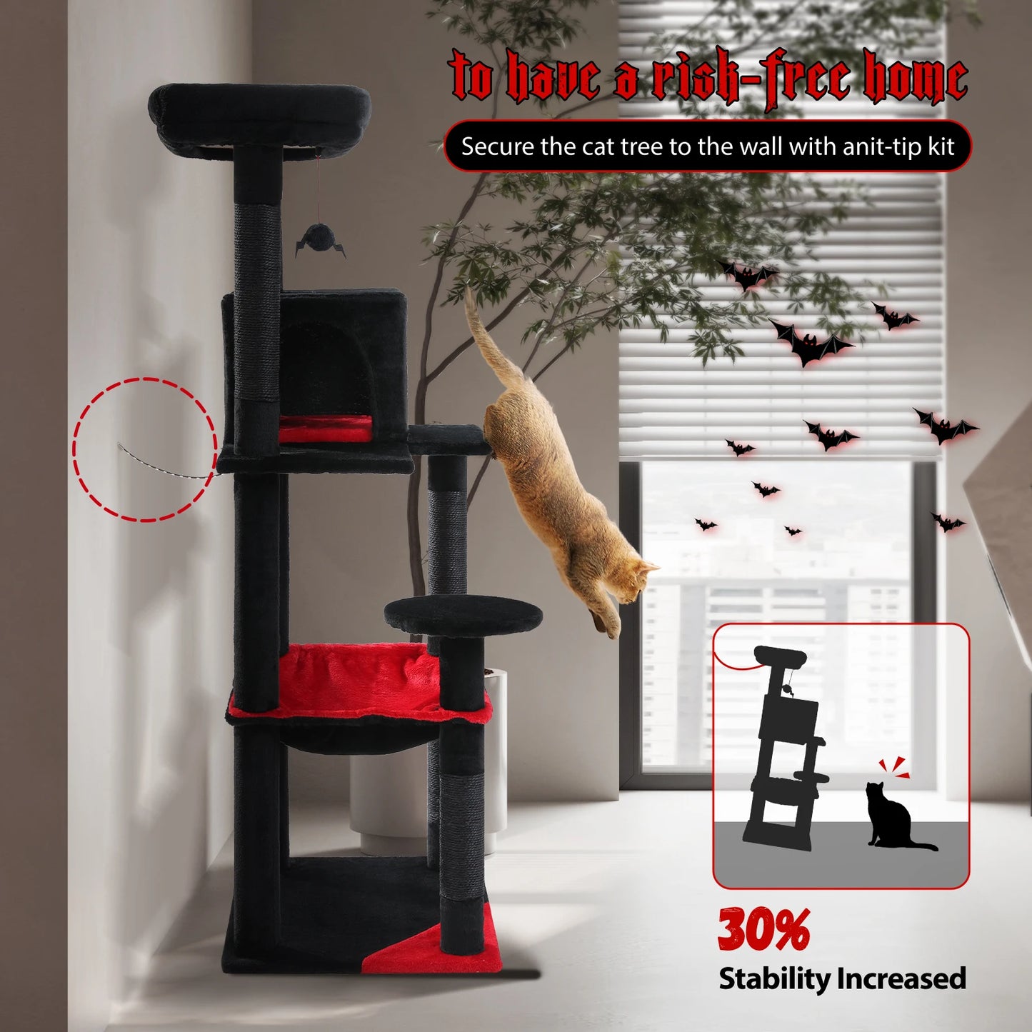 PAWZ Road Gothic Indoor Cat Tree Tower With Large Hammock Sisal Scratching Post