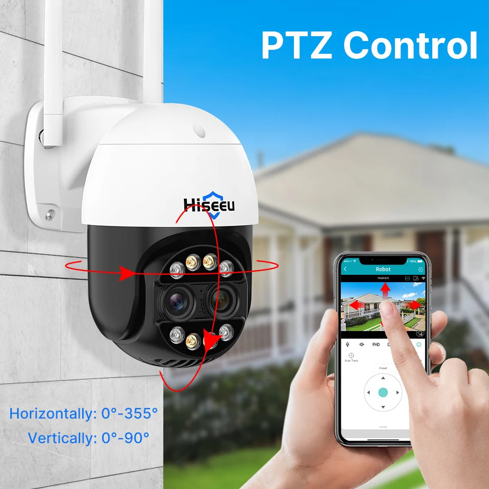 Hiseeu 4K Dual Lens PTZ WiFi IP Camera Human Detection