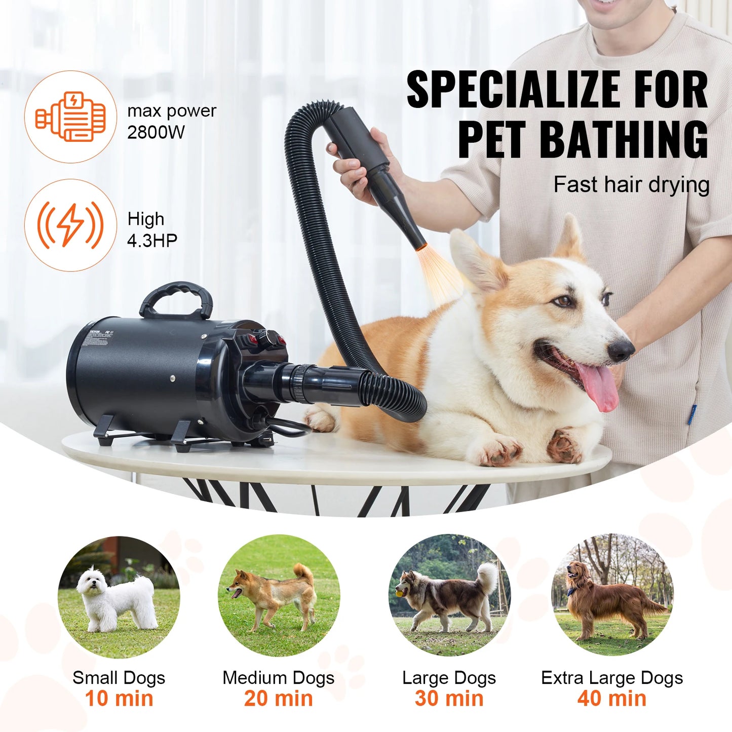 SucceBuy Dog Blow Dryer With Temperature Control And 4 Nozzles