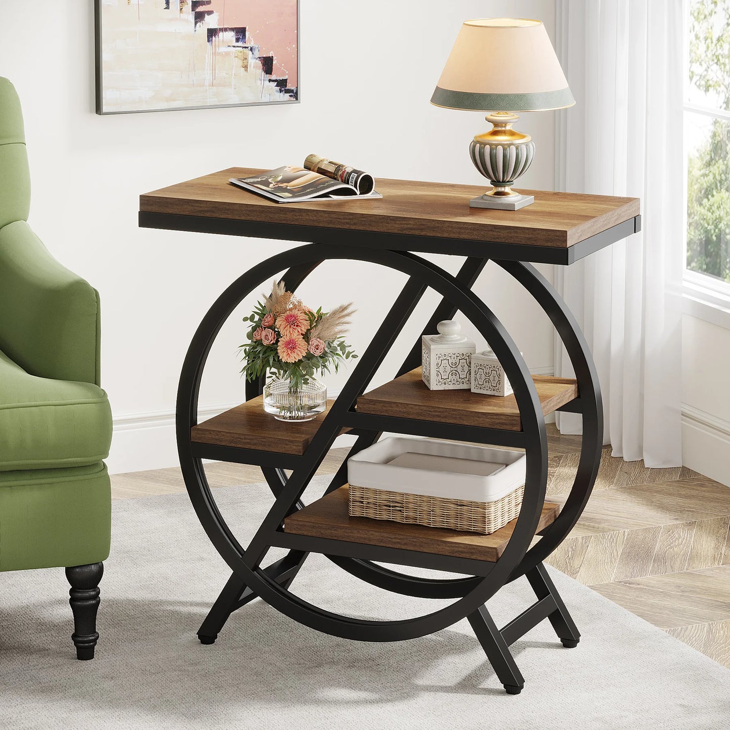 Tribesigns 3-Tier End Table With Storage And Geometric Frame